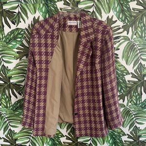 Alfred Dunner Plum and Cream Plaid Blazer